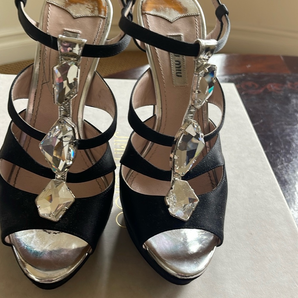 Miu Miu Satin stiletto heels with jewels